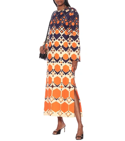 Shop Gucci Printed Silk And Wool Cady Maxi Dress In Orange