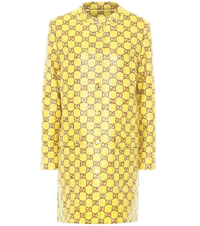 Shop Gucci Gg Coated Tweed Coat In Yellow