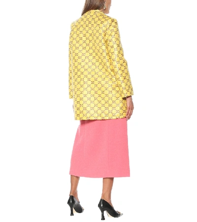 Shop Gucci Gg Coated Tweed Coat In Yellow