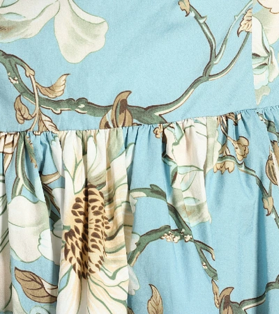 Shop Oscar De La Renta Floral Stretch-cotton Off-shoulder Midi Dress In Blue