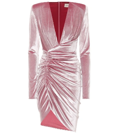 Shop Alexandre Vauthier Ruched Stretch-velvet Minidress In Pink