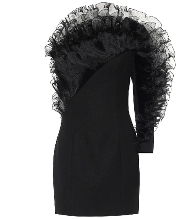 Shop Alexandre Vauthier Ruffle-trimmed Wool Minidress In Black