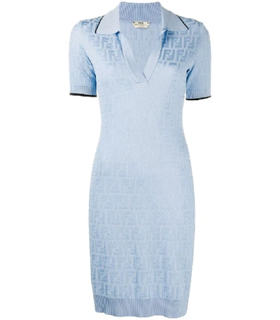 Shop Fendi Light Blue Logo Print Dress