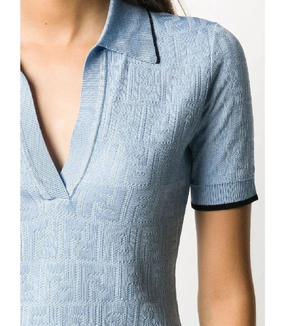 Shop Fendi Light Blue Logo Print Dress