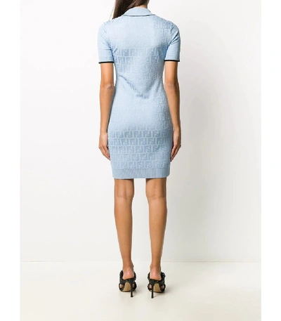 Shop Fendi Light Blue Logo Print Dress