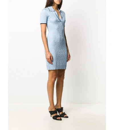 Shop Fendi Light Blue Logo Print Dress