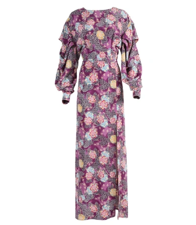 Shop Natasha Zinko Floral Backless Dress In Purple