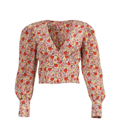 Shop Lhd Coco Long-sleeve Silk Blouse In Fruit Print