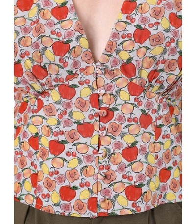 Shop Lhd Coco Long-sleeve Silk Blouse In Fruit Print