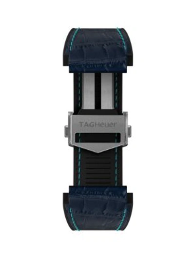 Shop Tag Heuer Connected Blue Croc-embossed Rubber Watch Band In Navy