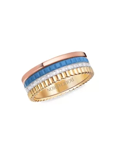 Shop Boucheron Women's Quatre Blue Edition 18k Tri-tone Gold, Diamond & Ceramic Ring In Gold Multi