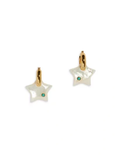 Shop Lizzie Fortunato 18k Goldplated, Mother-of-pearl & Turquoise Jumelle Star Charm Hoop Earrings