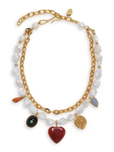 Shop Lizzie Fortunato Women's Tarot Garden 18k Goldplated, 12-16mm Pearl & Mixed-stone 2-strand Necklace