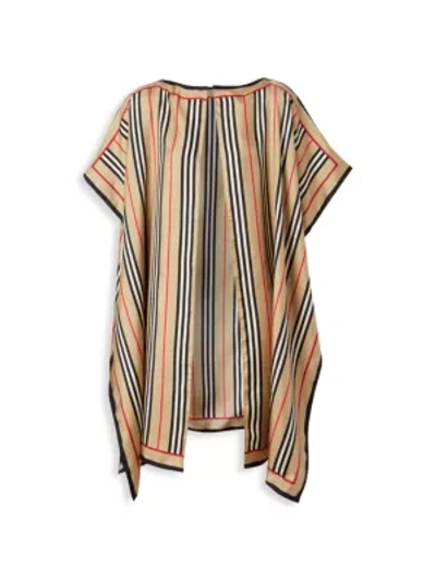 Shop Burberry Women's Icon Stripe Silk Scarf Cape In Beige