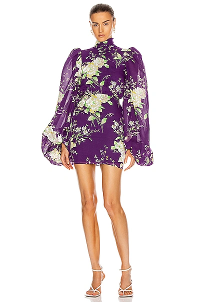 Shop Attico Long Sleeve Floral Mini Dress In Violet