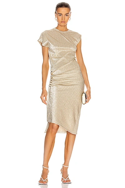 Shop Paco Rabanne Metallic Side Ruched Dress In Silver & Gold