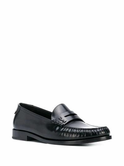 Shop Saint Laurent Men's Black Leather Loafers