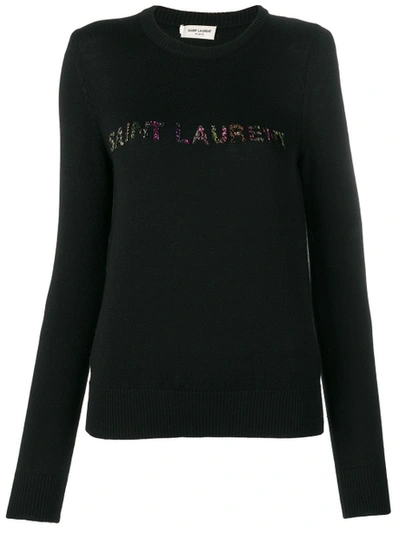 Shop Saint Laurent Embellished Logo Jumper