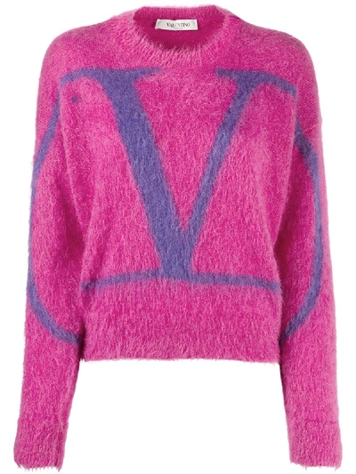 Shop Valentino Vlogo Intarsia Jumper In Pink