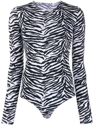 Shop Mm6 Maison Margiela Zebra-print Bodysuit In Black