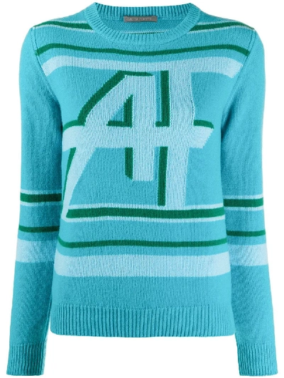 Shop Alberta Ferretti Long-sleeved Monogram Knit Jumper In Blue