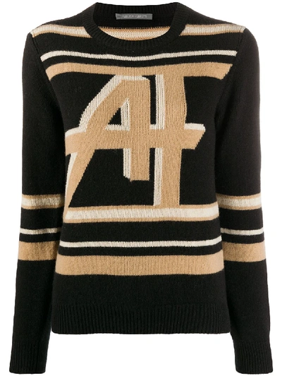 Shop Alberta Ferretti Long-sleeved Monogram Knit Jumper In Black