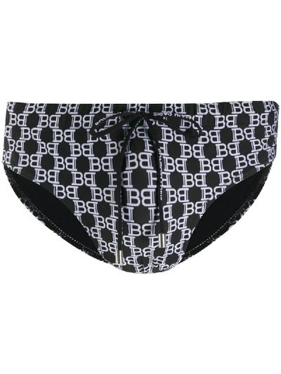 Shop Balmain Logo Swimming Briefs In Black