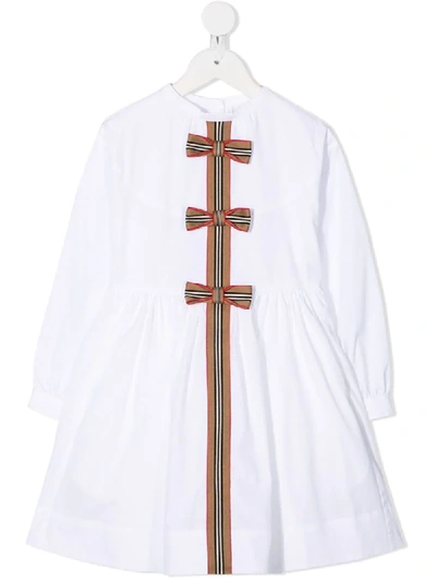 Shop Burberry Icon Stripe Bow-detail Dress In White