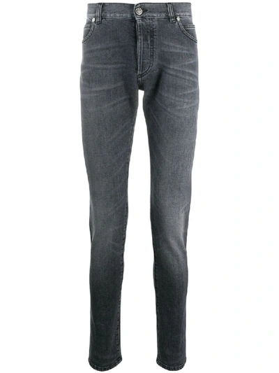Shop Balmain Faded Slim-fit Jeans In Grey