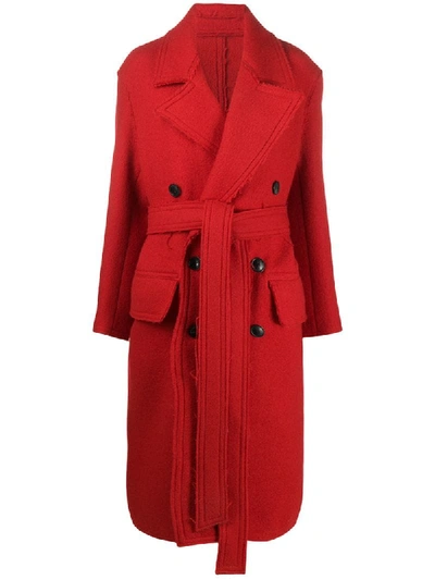 Shop Ami Alexandre Mattiussi Belted Double-breasted Coat In Red