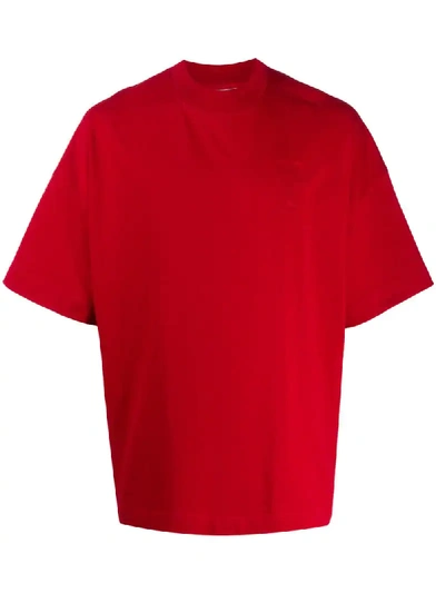 Shop Ami Alexandre Mattiussi Embroidered Ami De Coeur T-shirt In Red
