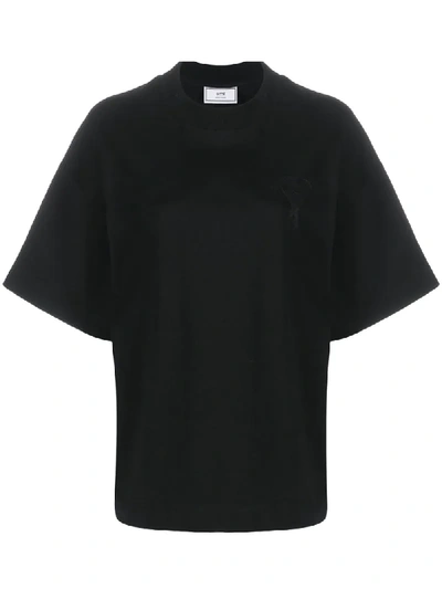 Shop Ami Alexandre Mattiussi Ami De Coeur Embroidered T-shirt In Black