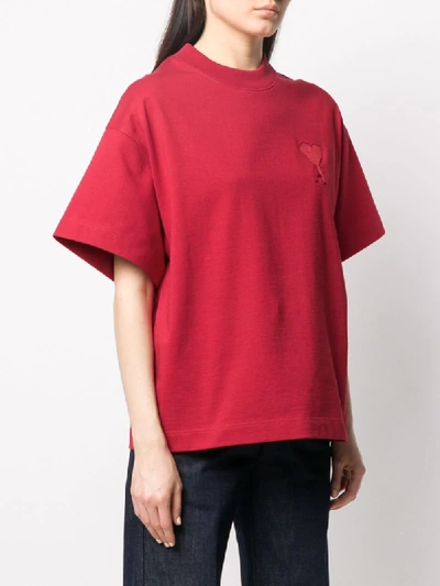 Shop Ami Alexandre Mattiussi Ami De Coeur Embroidered T-shirt In Red