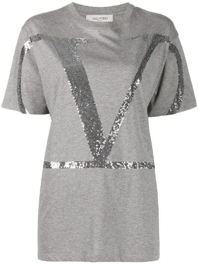 Shop Valentino Sequinned Vlogo T-shirt In Grey