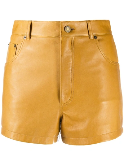 Saint Laurent Lambskin Leather Shorts In Brown