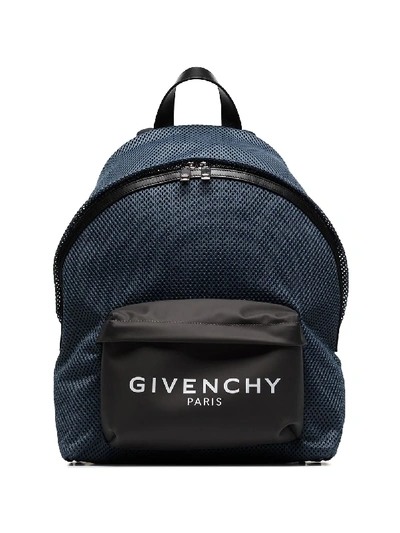 Shop Givenchy Urban Logo-print Mesh Backpack In Blue