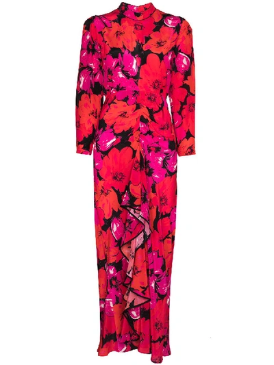 Shop Rixo London Dani Cutout Floral-print Silk Dress In Red