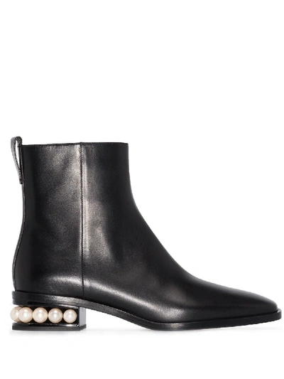 Shop Nicholas Kirkwood Black Casati 30 Leather Pearl Heel Boots