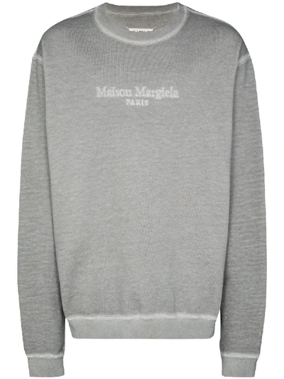 Shop Maison Margiela Embroidered-logo Oversize Sweatshirt In Grey