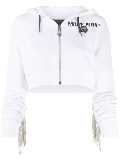 Shop Philipp Plein Crystal-fringe Hoodie In White