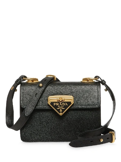 Shop Prada Logo-plaque Leather Shoulder Bag In Black