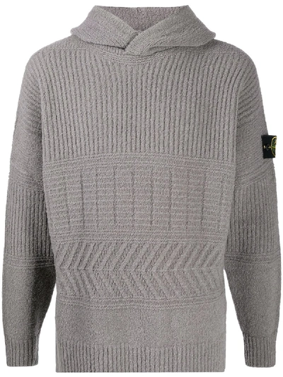 Shop Stone Island Textured-knit Hoodie In Grey