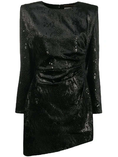 Shop Saint Laurent Silk Snakeskin-effect Mini Dress In Black