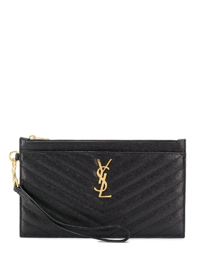 Shop Saint Laurent Monogram Chain Quilted Clutch In Black