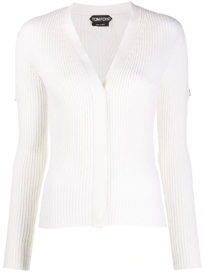 Shop Tom Ford Ribbed Long-sleeved Cardigan In White