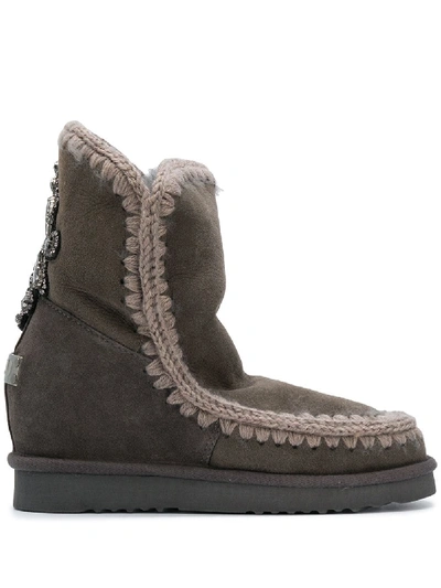 Shop Mou Eskimo Embellished Boots In Grey