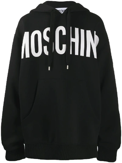 Shop Moschino Logo Print Oversized Hoodie In Black