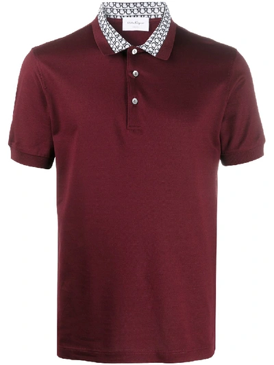 Shop Ferragamo Gancini Collar Polo Shirt In Red