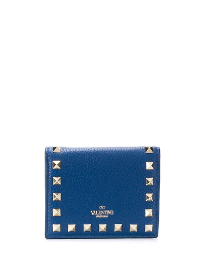 Shop Valentino Rockstud Leather Billfold Wallet In Blue