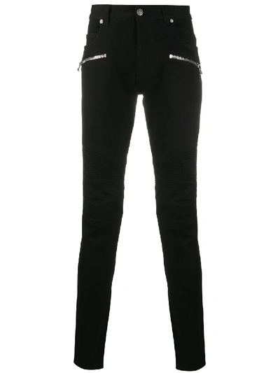 Shop Balmain Zipped Pocket Skinny Jeans In Black